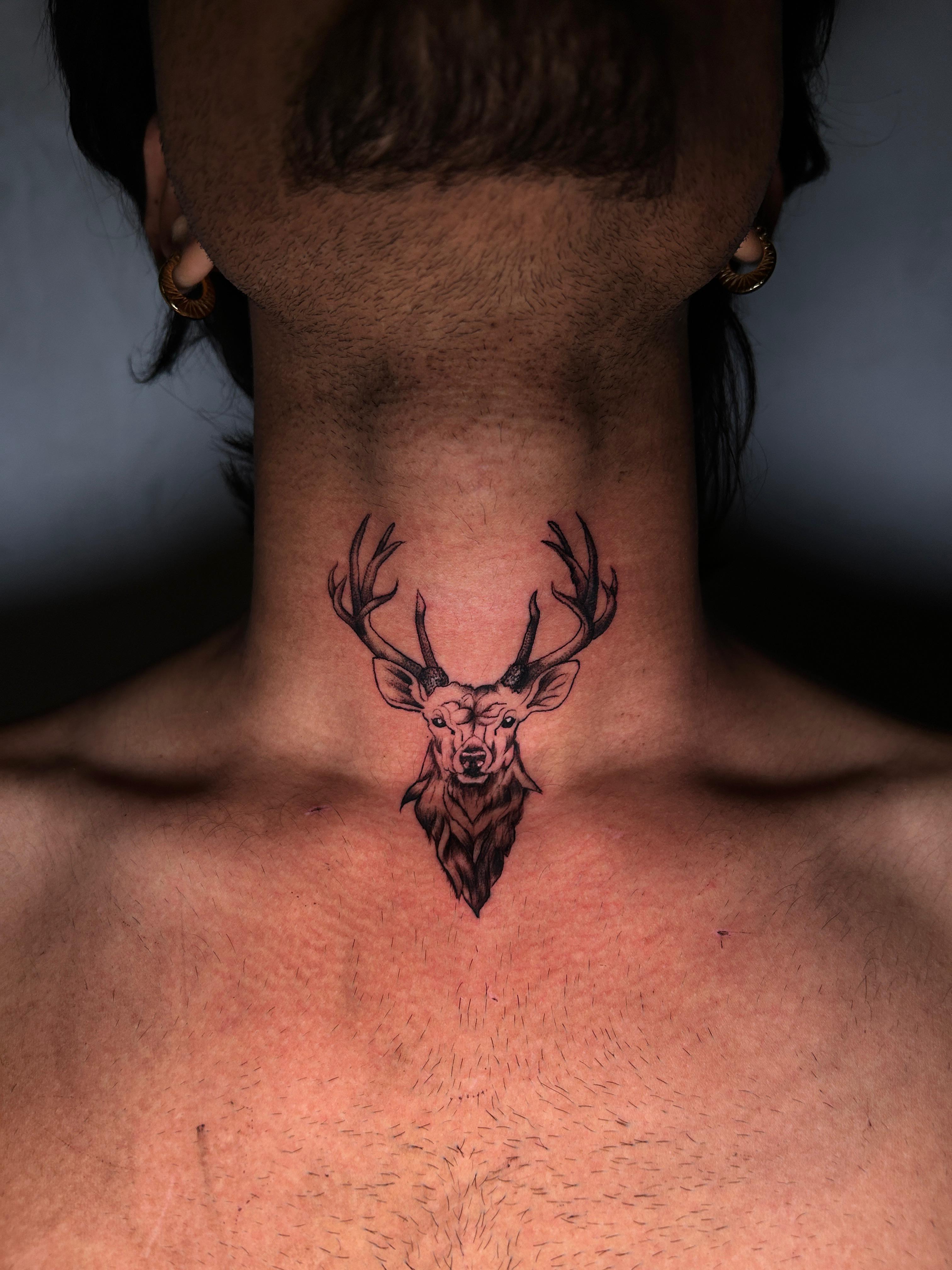 Stag Neck Tattoo